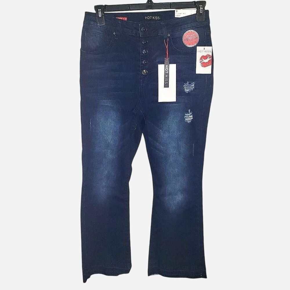 Hot Kiss Women's Mid Rise Flare Leg Stretch Blue Jeans Size 9    (W30" x L24.5")